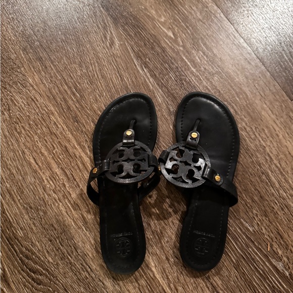 Tory Burch Black Leather Sandals - Picture 1 of 5